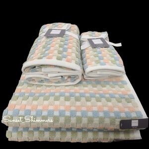 Soho Living 6pc 2 Bath 2 Hand 2 Tip Pastel Gingham Check Towel Set New
